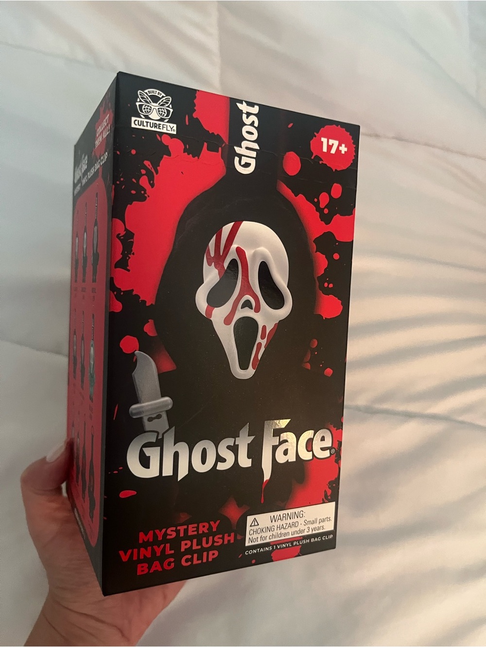 CultureFly Ghost Face Mystery Vinyl Plush Bag Clip - Black, White & Red